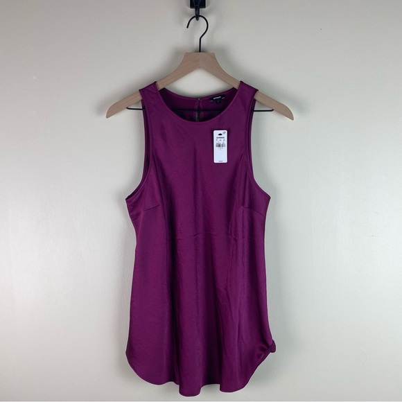 NEW Express Satin Crew Neck Tank Size Large Berry - Picture 3 of 11